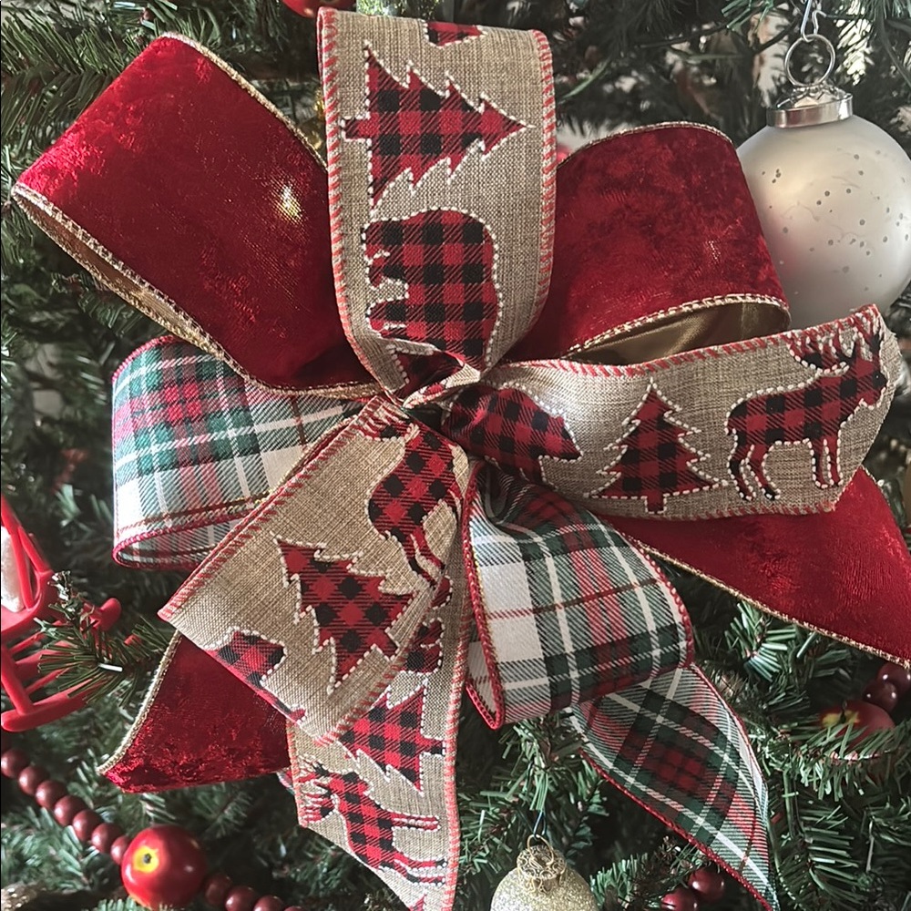 Hand Crafted Bow Red Plaid Bow Rustic Woodland Bow Final Sale